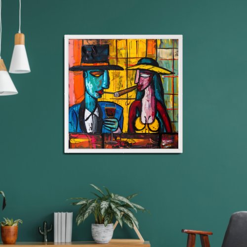 Man and Femme Fatale Abstract Lounge Graffiti Love Framed Art