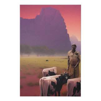 Man And His Cows Faux Canvas Print
