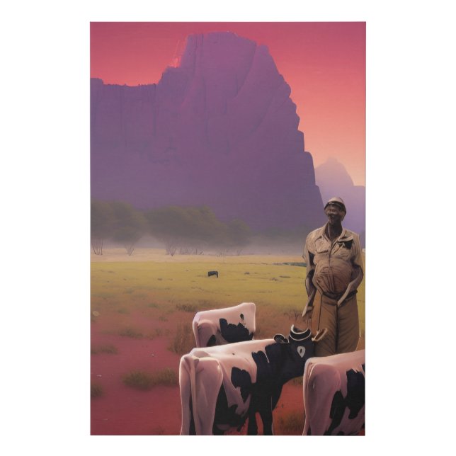 Man And His Cows Faux Canvas Print (Front)