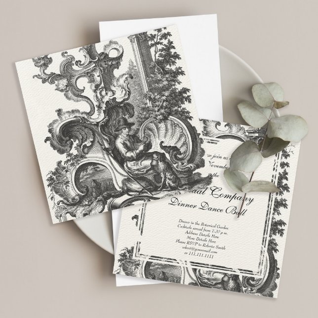 Man and his Dog Baroque French Toile de Jouy Invitation
