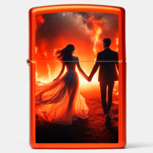 Man and His Wife Walking Through the Fire on a Zippo Lighter