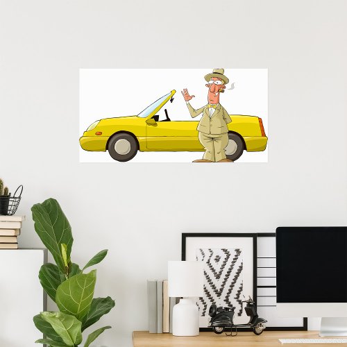 Man And His Yellow Car Poster