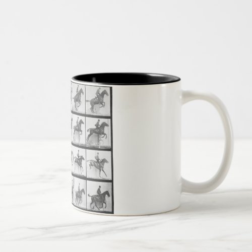 Man and horse jumping a fence plate 640 from Ani Two_Tone Coffee Mug