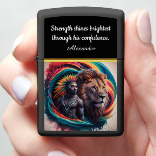 Man and lion's vibrant bond in nature zippo lighter