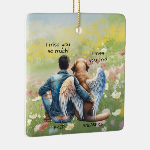 Man and Male Dog Memorial  Ceramic Ornament