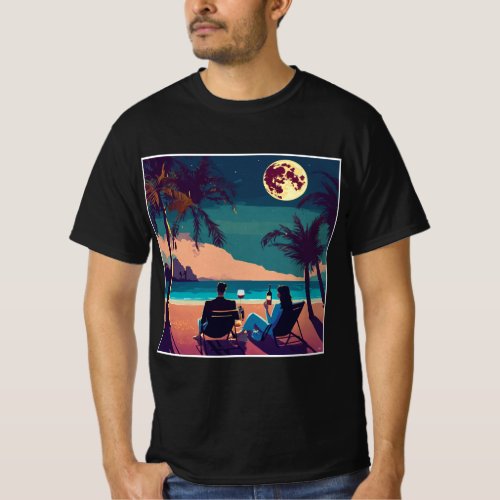 man and mistress drinking wine on tropical beach T_Shirt