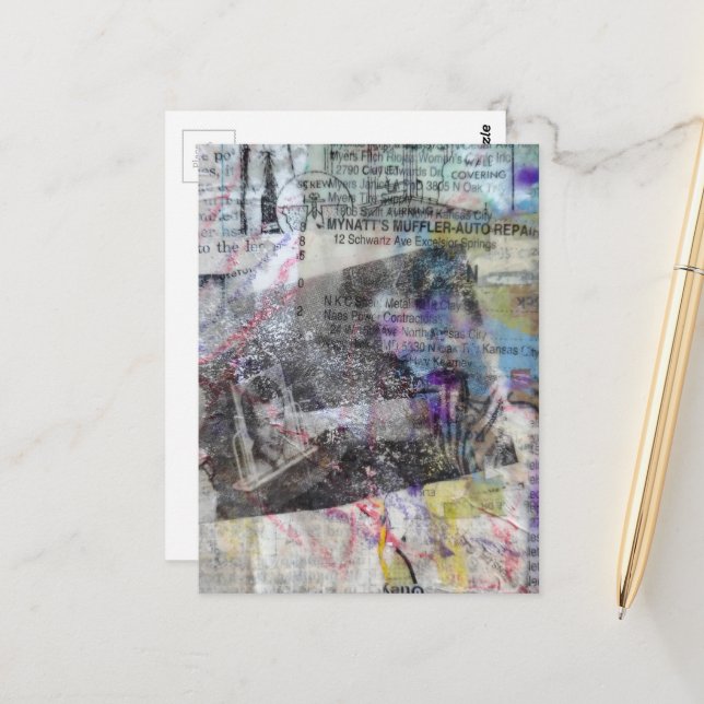 man and mufflers junk journal Mixed Media Collage Postcard (Front/Back In Situ)