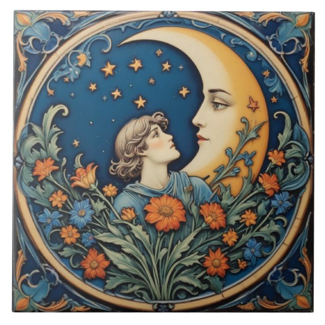Man and The Moon Ceramic Tile (Front)