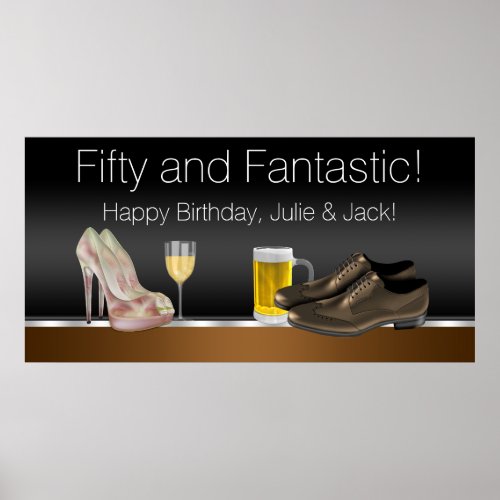 Man and Woman Birthday Party Banner Poster