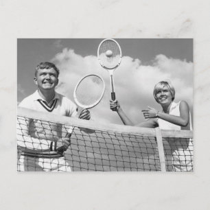 Man and Woman Playing Tennis Postcard