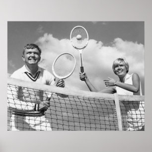 Man and Woman Playing Tennis Poster