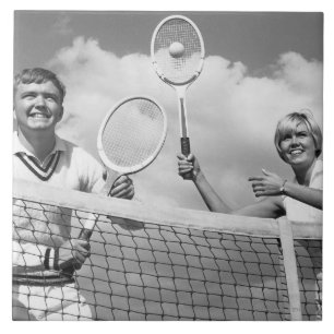 Man and Woman Playing Tennis Tile