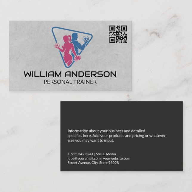 Man and Woman Working Out | QR Code Business Card (Front/Back)