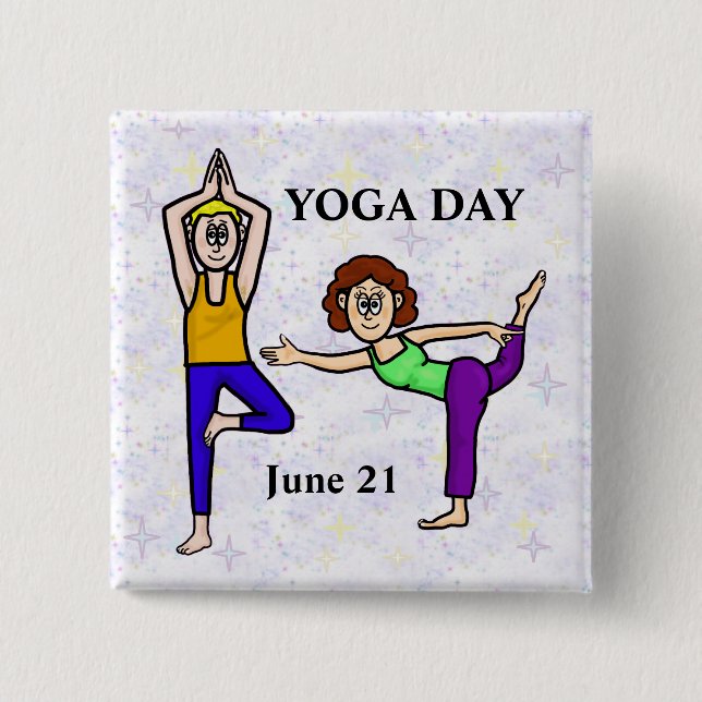 Man and  Woman Yoga Day Button (Front)