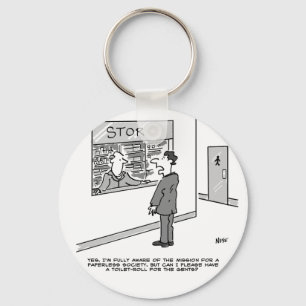 Man Asks Stores for a Toilet Roll. Funny Cartoon Keychain
