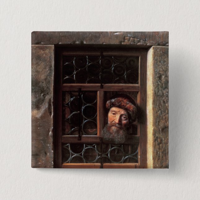 Man at a Window, 1653 Pinback Button (Front)