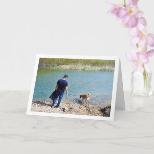 Man at River with Dog Card