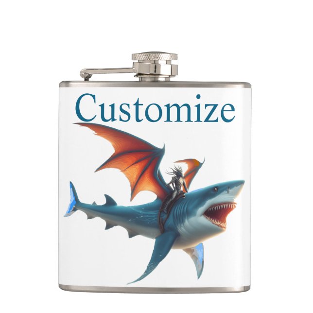 Man-Bat Riding Scary Shark Thunder_Cove Flask (Front)