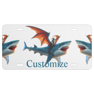 Man-Bat Riding Scary Shark Thunder_Cove License Plate
