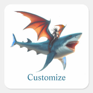 Man-Bat Riding Scary Shark Thunder_Cove Square Sticker