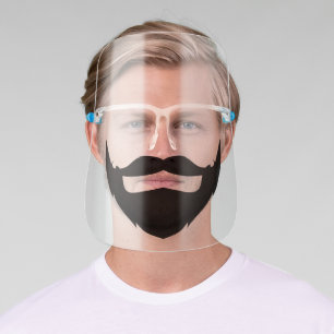 Man Beard Mustache - Simple Funny Drawing in Black Face Shield