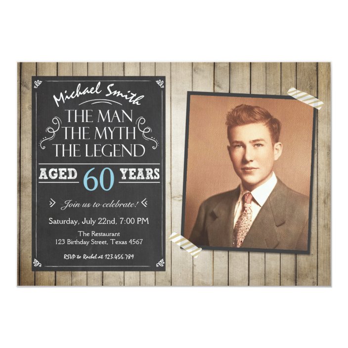 Man Birthday invitation Chalkboard Rustic Adult