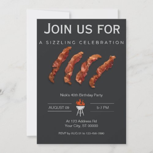 Man Birthday Party Bacon BBQ  Invitation