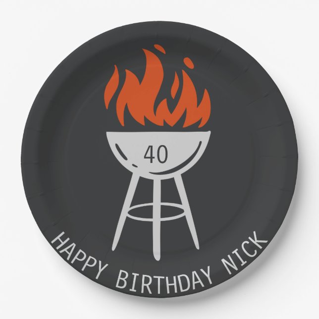 Man Birthday Party, Bacon, BBQ  Paper Plates (Front)