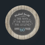 Man Birthday Plates Man Myth Legend Rustic Adult<br><div class="desc">♥ A perfect addition to your birthday party! Man Myth Legend theme with a rustic wood and chalk background.</div>