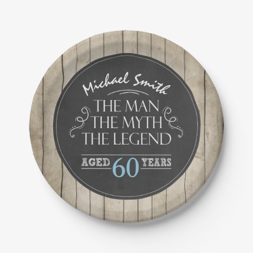 Man Birthday Plates Man Myth Legend Rustic Adult