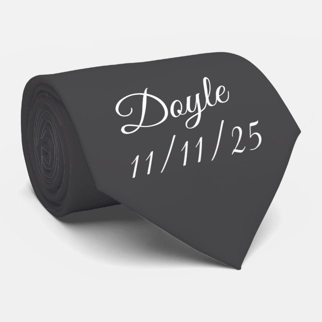 Man Black Tie With Initial, Personalized Black  (Rolled)