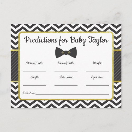 Man Bow Tie Baby Shower Predictions black and gold Invitation Postcard