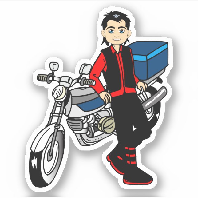 Man Boy motorcycle rider Biker cartoon art Sticker (Front)