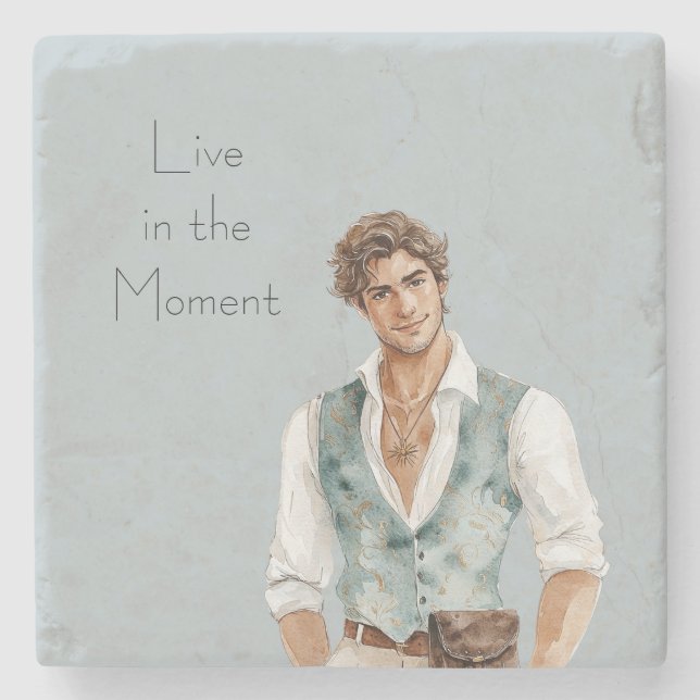Man Brown Hair Stone Coaster (Front)