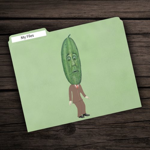 Man Brown Suit Green Pickle Head Surprised Face File Folder