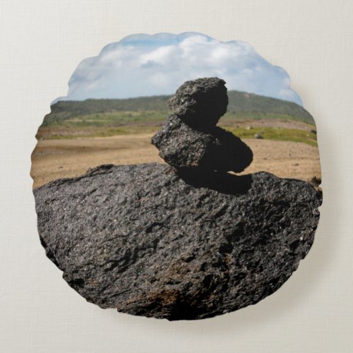 Man Bust Stacked Stones Round Pillow