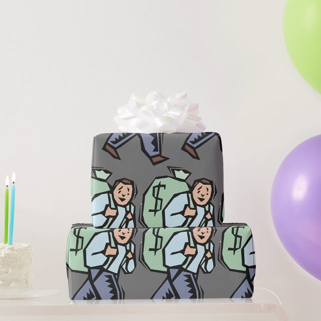 Man Carrying Large Money Bag Wrapping Paper (Creator Uploaded)