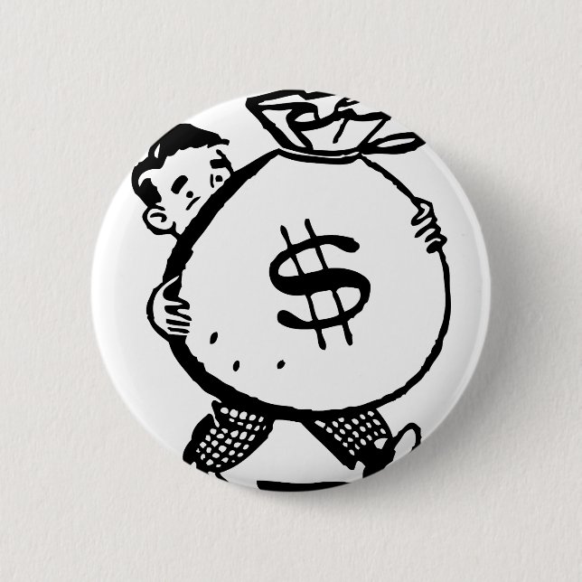Man Carrying Money Bag Dollar Sign Button (Front)