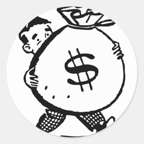 Man Carrying Money Bag Dollar Sign Classic Round Sticker