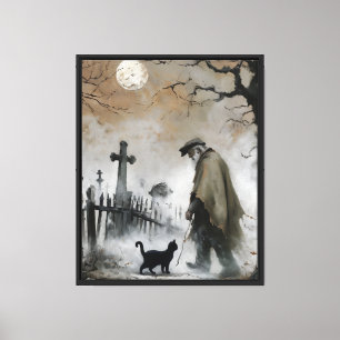 Man & Cat in Cemetery Canvas Print