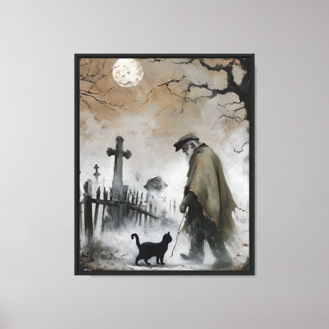 Man & Cat in Cemetery Canvas Print (Front)