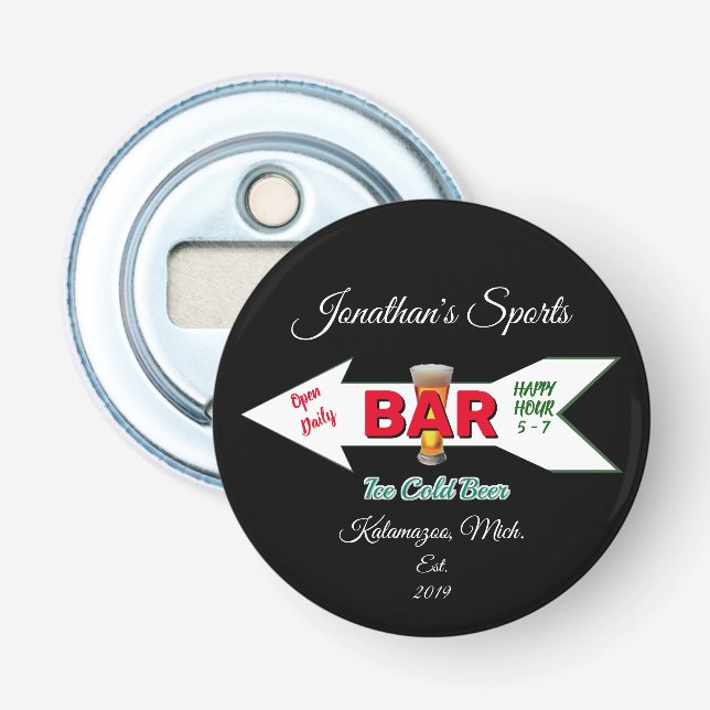 Man Cave Bar Beer Soda Button Magnetic Bottle Opener (Front)
