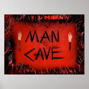 Man Cave Basement Torches on Red Poster