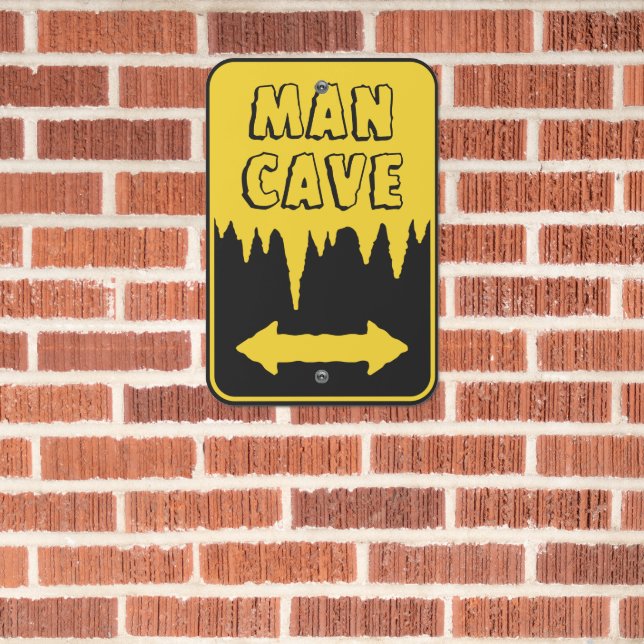 Man Cave Black Yellow Metal Sign (In Situ(Brick))