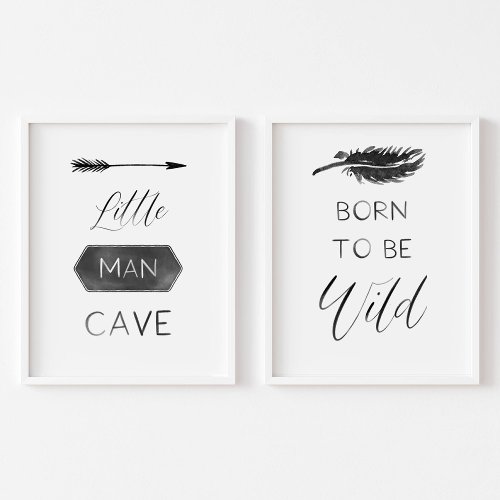 Man cave born to be wild black nursery poster wall art sets