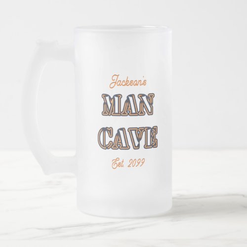 Man Cave Burned Text Effect Frosted Beer Mug Glass