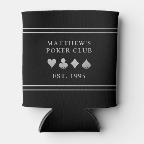 Man Cave Card Club Silver Playing Suits Can Cooler