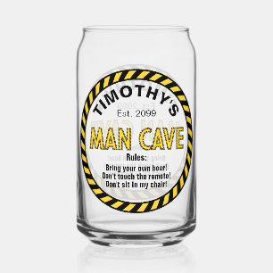 Man Cave Caution Tape Beer Can Glass