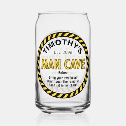 Man Cave Caution Tape Beer Can Glass 
