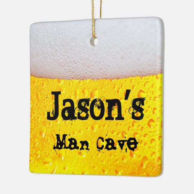 Man Cave Frothy Beer Funny Drinking Ceramic Ornament (Left)
